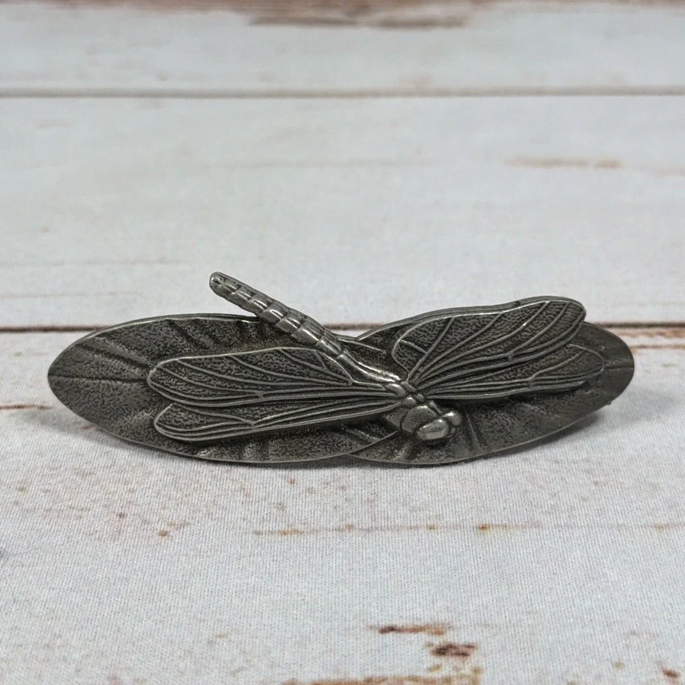 Oberon Design Pewter Dragonfly Hair Barrette Silver Metal Accessory